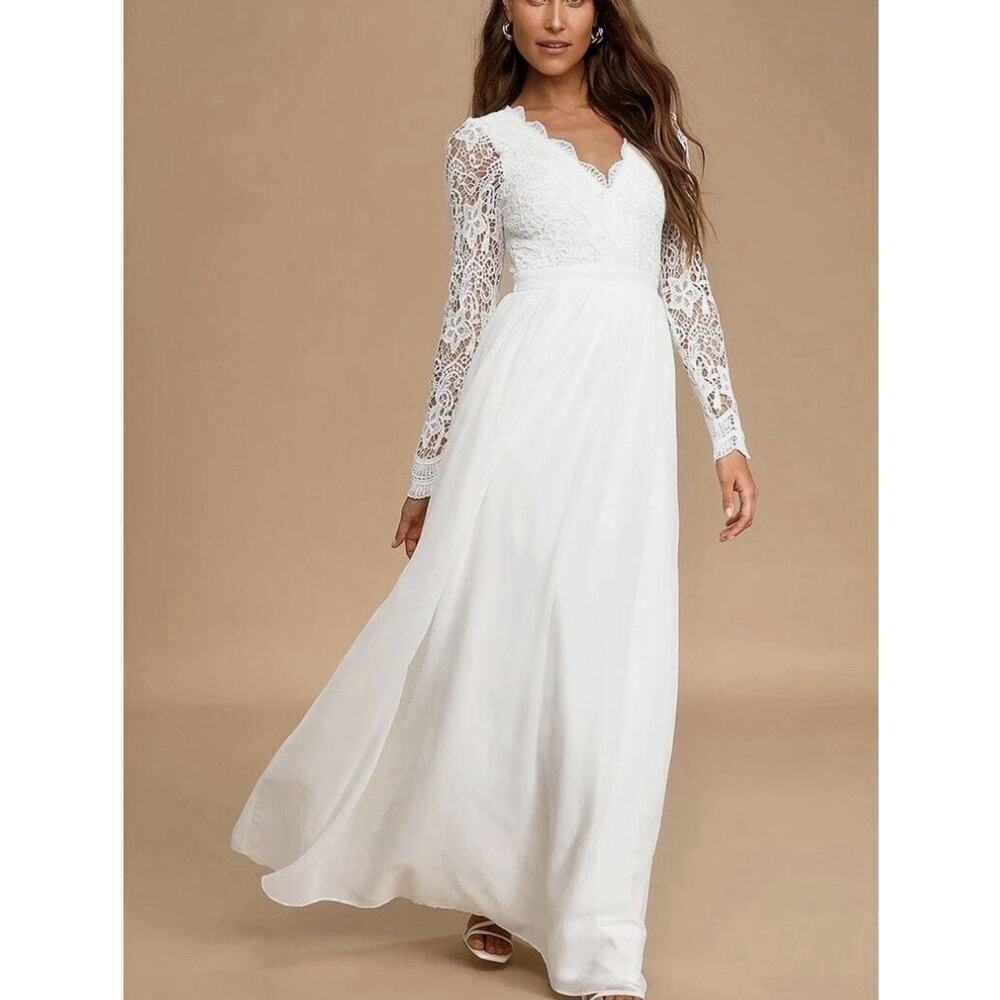 Lulu's White Lace Maxi Dress